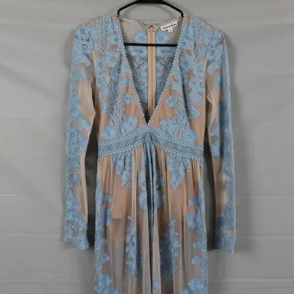 For Love & Lemons Dress Small Temecula Maxi Blue Floral Lace Boho Party Peasant For Love & Lemons Dress Small Temecula Maxi Blue Floral Lace Boho Party Peasant